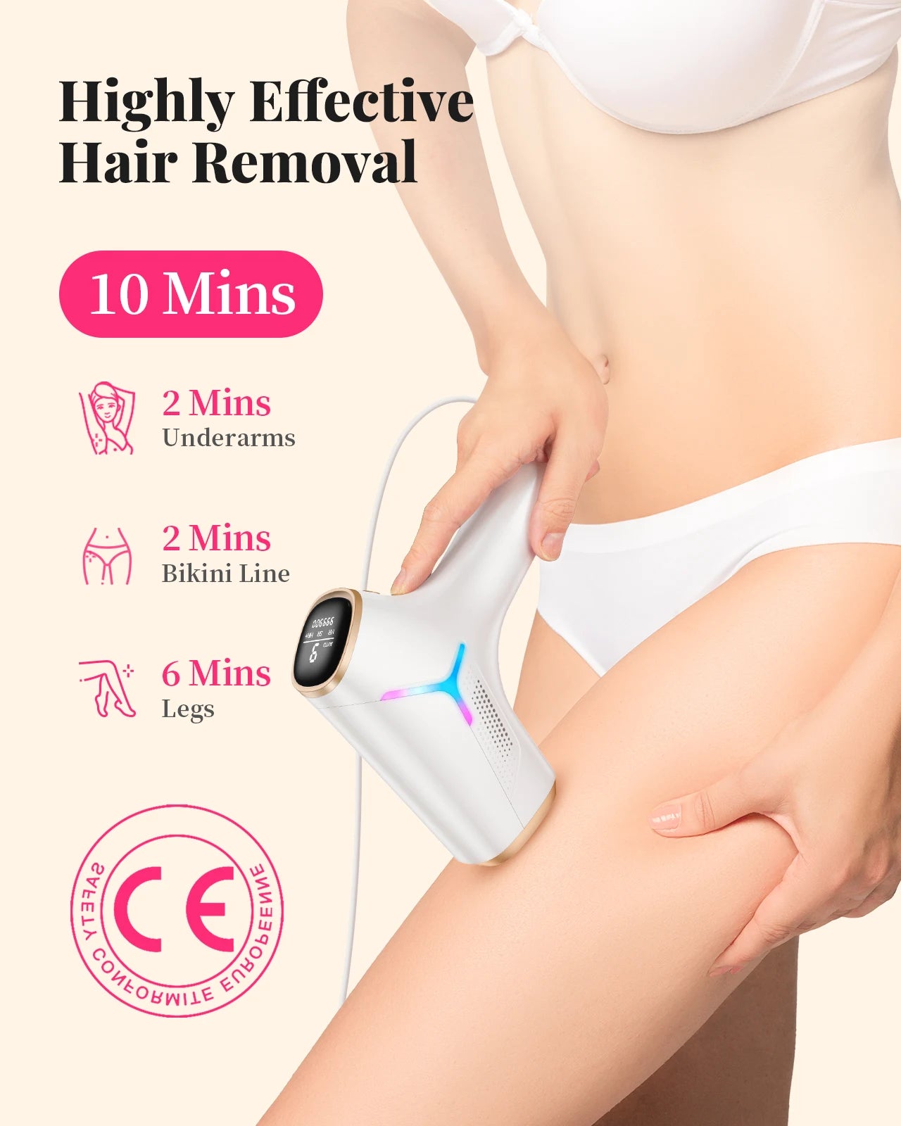 Flashes IPL Hair Removal Body Bikini and Facial Areas Painless Permanent